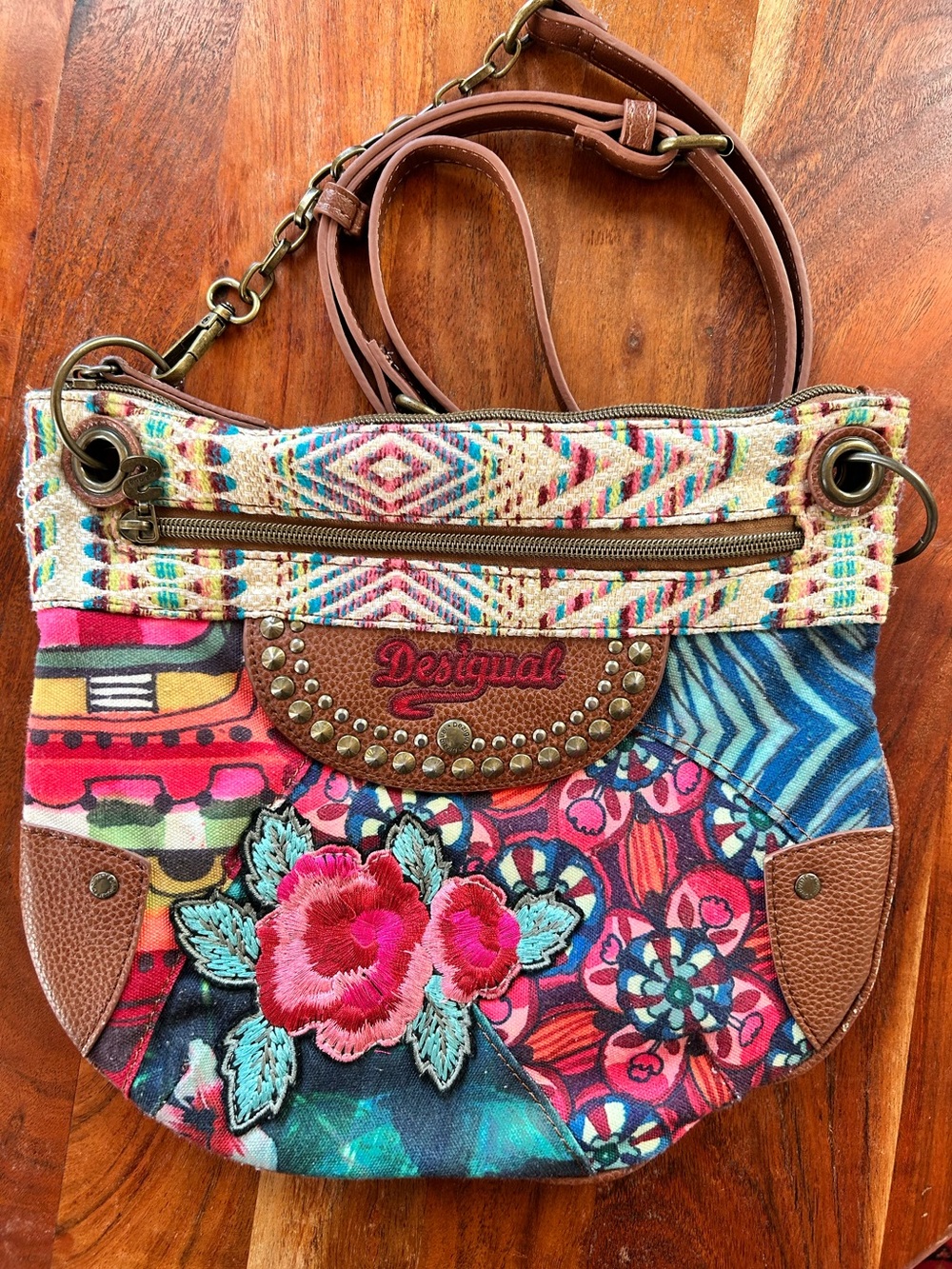Desigual Embroidered Floral & Patchwork Crossbody "Say Something Nice!" Bag